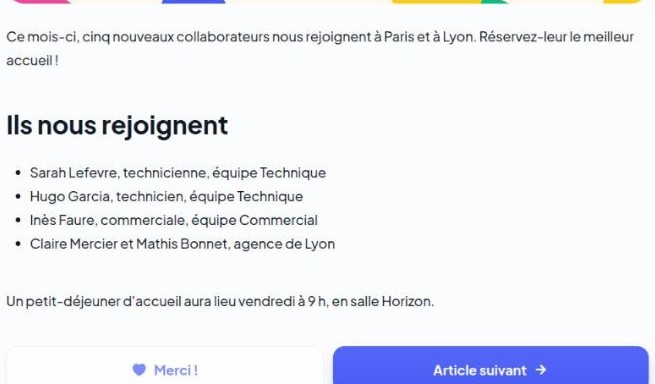 Bouton Utile en bas d’un article, passé à Merci !