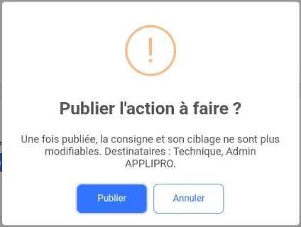 Confirmation de publication d’une action à faire