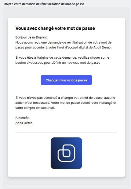 E-mail de réinitialisation du mot de passe