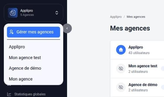 Sélecteur d’agence ouvert