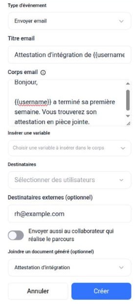 Événement d’étape Envoyer email avec un document généré joint