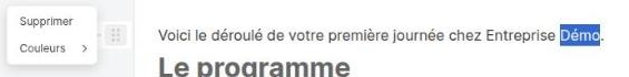 Poignée d’un bloc et son menu : Supprimer, Couleurs