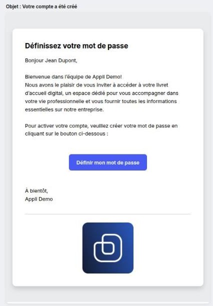 E-mail d’invitation reçu par un nouveau collaborateur
