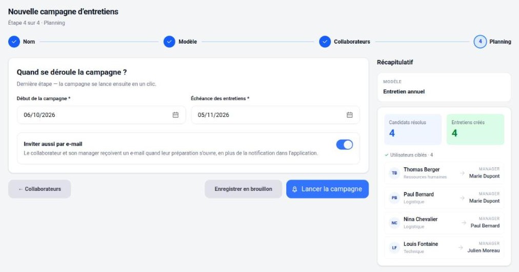 Étape 4 : dates de la campagne et invitation par e-mail