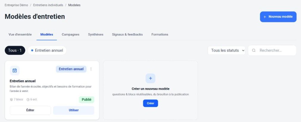 Liste des modèles d’entretien