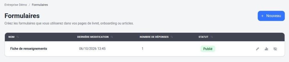 Liste des formulaires