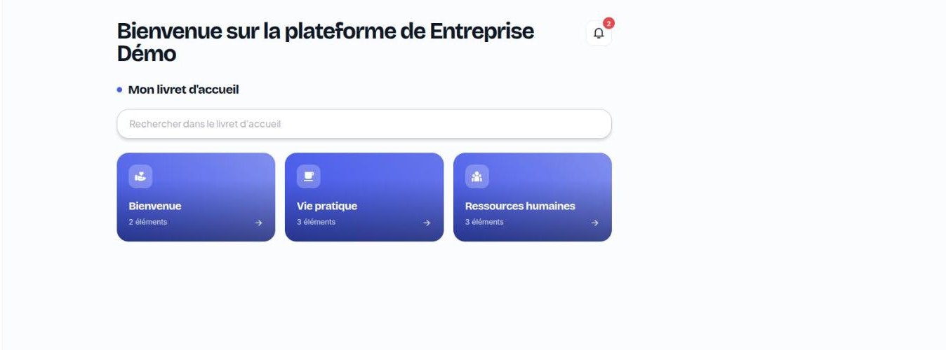 Accueil de l’application pour un collaborateur hors des groupes autorisés : trois rubriques