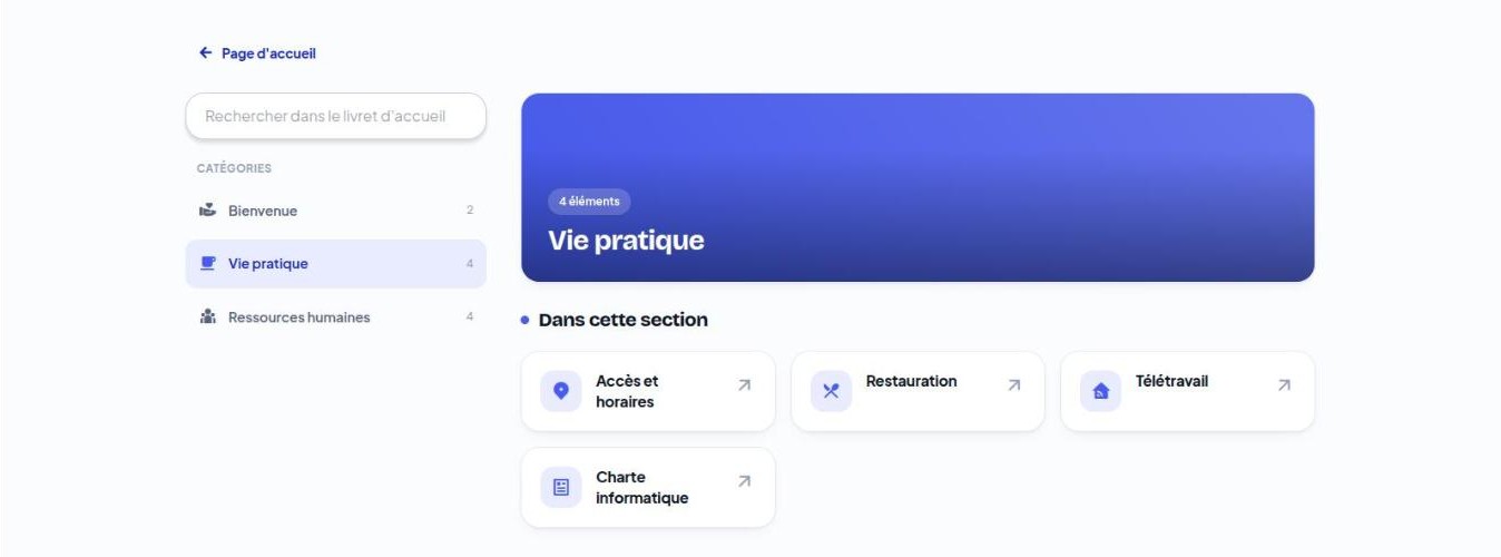 Une section ouverte dans l’application : la liste des sections à gauche, les pages à droite