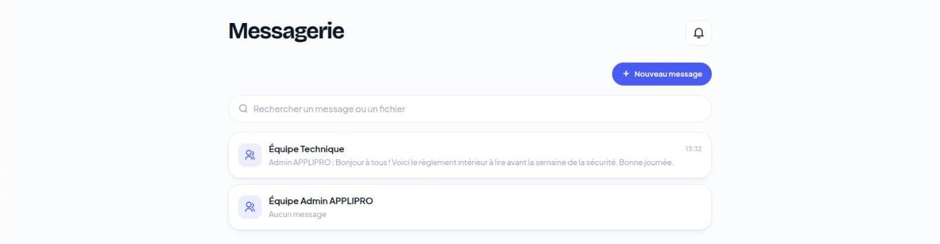 Liste des conversations dans l’application