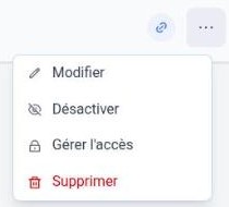 Menu d’un modèle : Modifier, Désactiver, Gérer l’accès, Supprimer