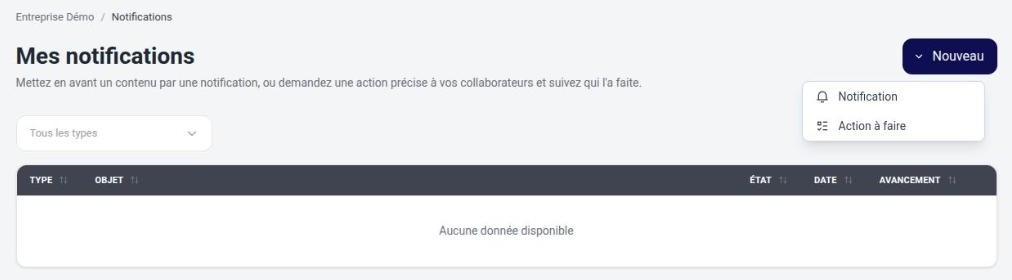 Bouton Nouveau : Notification ou Action à faire