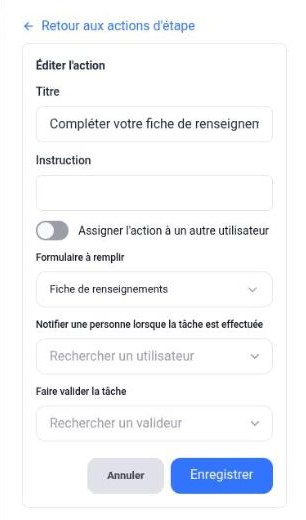 Panneau d’une action Remplir un formulaire