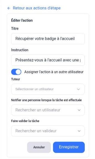 Action personnalisée assignée à un tuteur