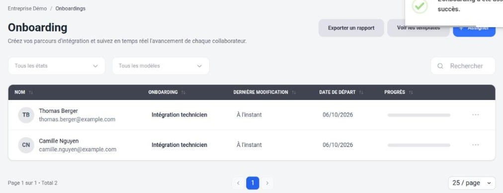 Liste des parcours d’onboarding en cours