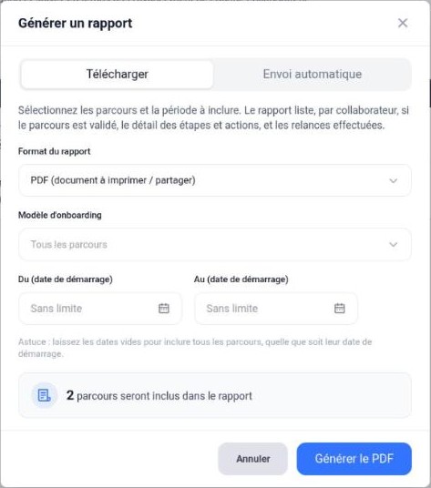 Fenêtre Générer un rapport, onglet Télécharger