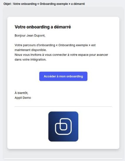 E-mail de lancement de l’onboarding