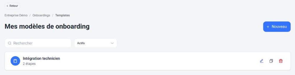 Liste des modèles d’onboarding