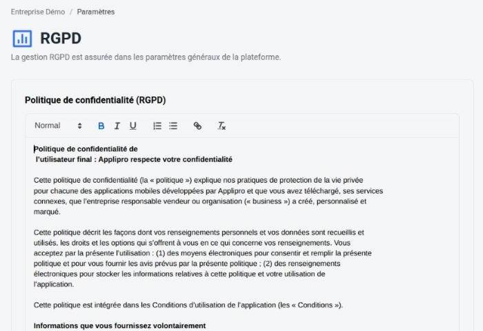 Politique de confidentialité de l’application