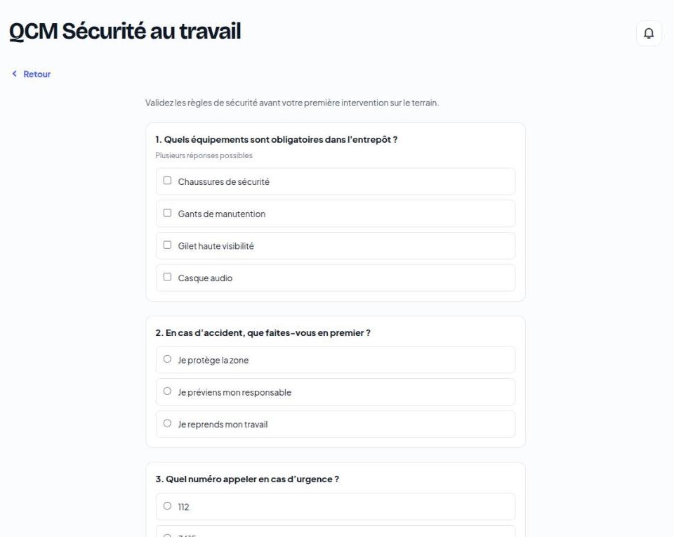 Le QCM dans l’application
