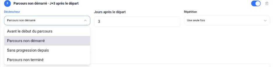 Liste des déclencheurs d’une règle de relance