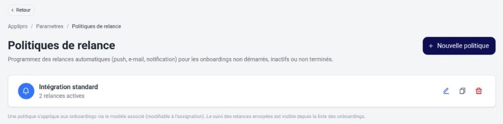 Liste des politiques de relance