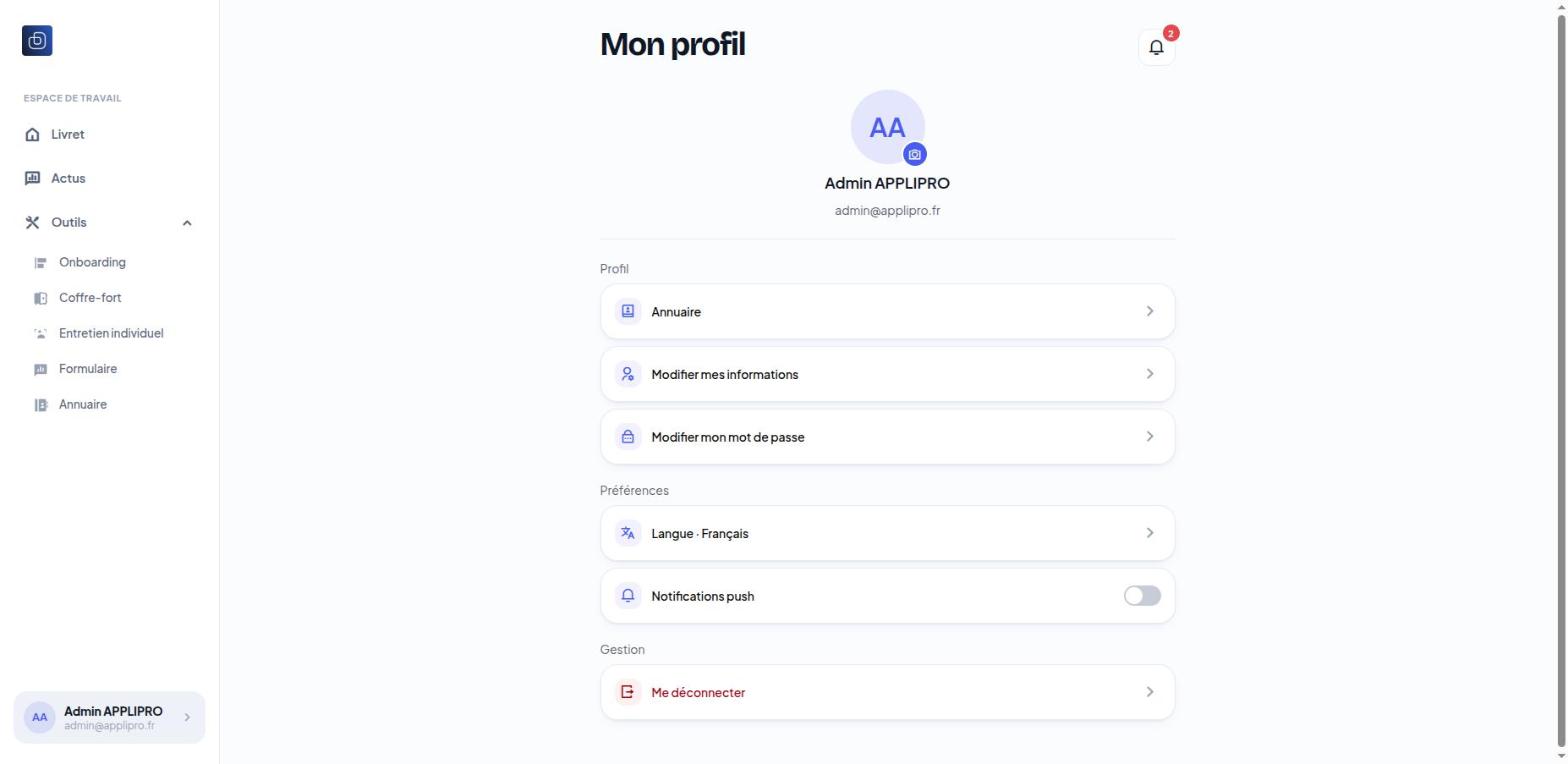 Page Mon profil de l’application collaborateur