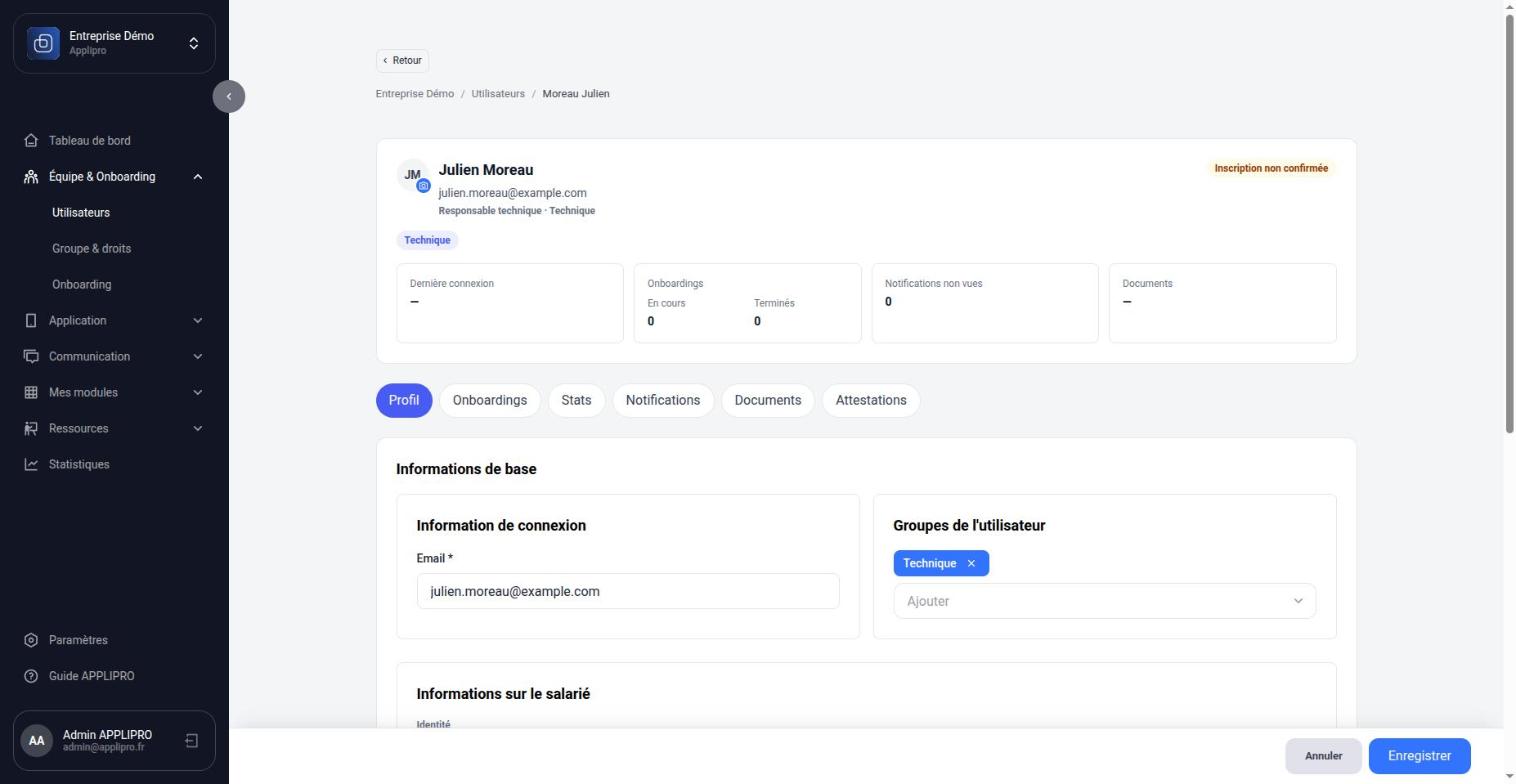 Fiche complète d’un collaborateur, avec ses indicateurs et ses onglets