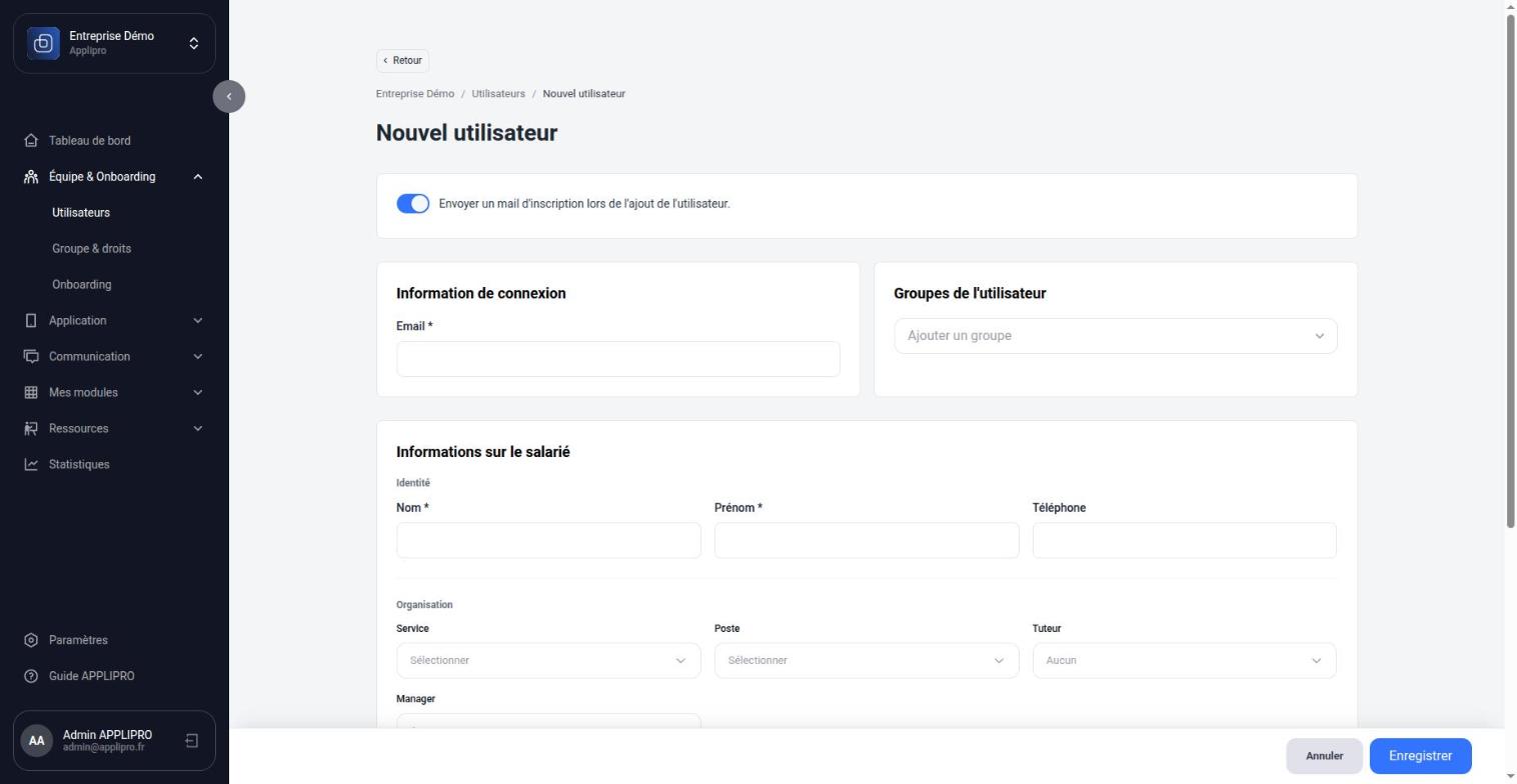 Formulaire Nouvel utilisateur