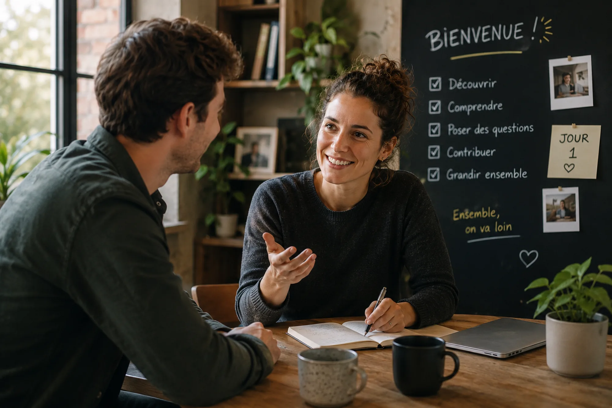 Manager accueillant un nouveau collaborateur lors de ses premiers jours