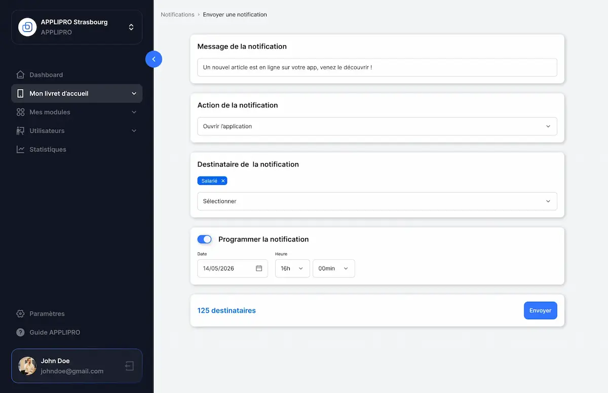 Interface back-office vue Entreprise