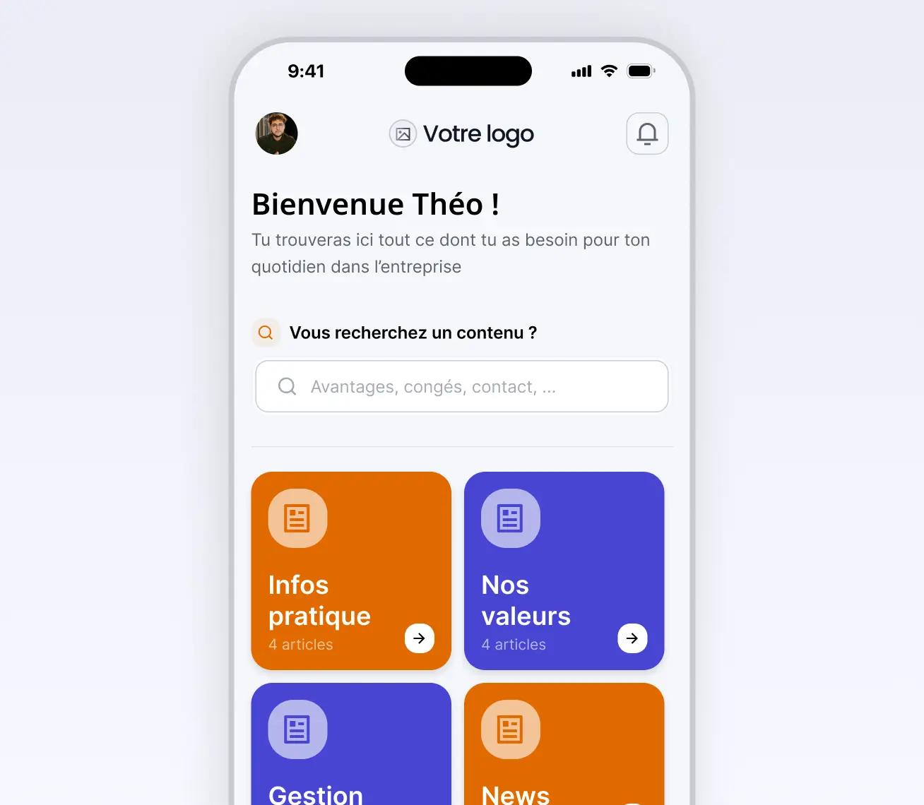 Aperçu de l'application en marque blanche