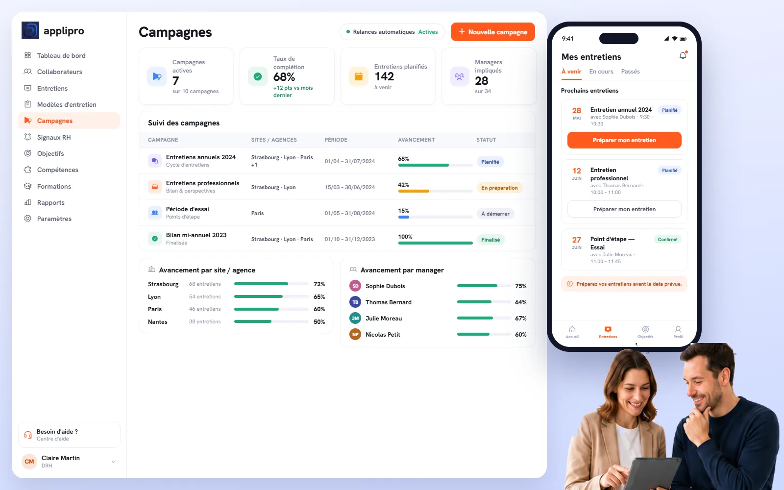Piloter des campagnes d'entretiens multi-sites et suivre l'avancement